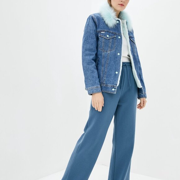 NWT DASTI Women's Sherpa Trucker Collar Jacket – Blue Denim & Mint Sherpa - Picture 3 of 5